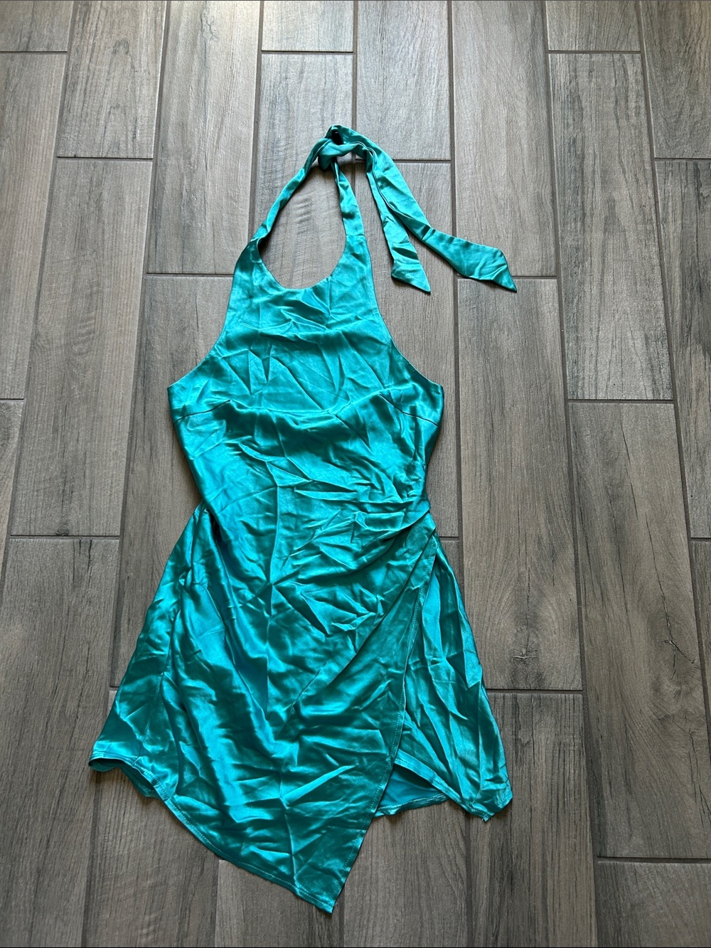 Angel Biba Teal Halter Asymmetrical Dress